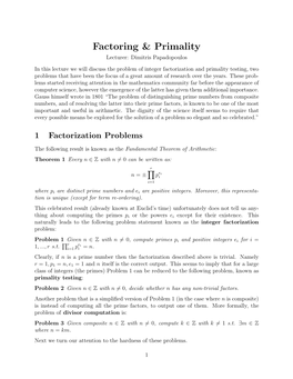 Factoring & Primality