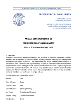 Annual General Meeting of Edinburgh Curling Club