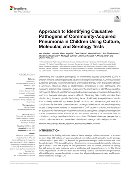 Approach to Identifying Causative Pathogens of Community-Acquired Pneumonia in Children Using Culture, Molecular, and Serology Tests