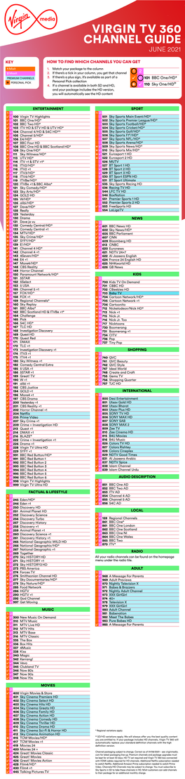 Virgin Tv 360 Channel Guide June 2021