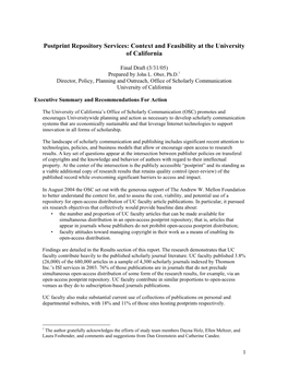 Postprint Repository Services: Context and Feasibility at the University of California