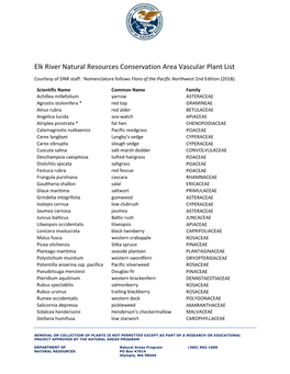 Elk River Natural Resources Conservation Area Vascular Plant List
