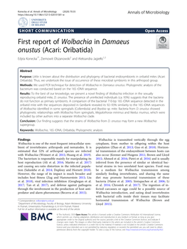 First Report of Wolbachia in Damaeus Onustus (Acari: Oribatida) Edyta Konecka1*, Ziemowit Olszanowski2 and Aleksandra Jagiełło1,2