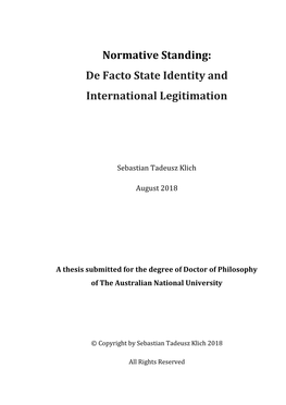 Normative Standing: De Facto State Identity and International Legitimation