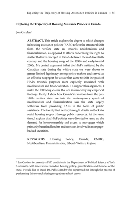 Exploring the Trajectory of Housing Assistance Policies in Canada Jon