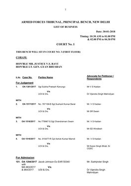 30-01-2018 Timing: 10:30 AM to 01.00 PM & 02.00 PM to 04.30 PM COURT No