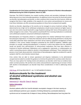 Outpatient Treatment for Withdrawal from Alcohol and Benzodiazepines