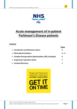 Acute Management of In-Patient Parkinson's Disease Patients