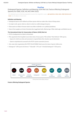 Endangered Species: Definition and Meaning, IUCN Red List, Factors Affecting Endangered Species- Flexiprep