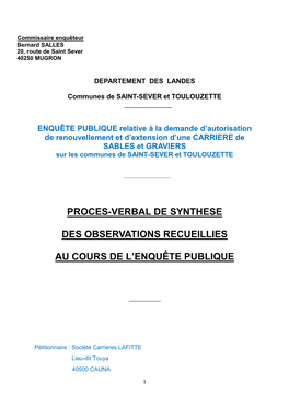 Proces-Verbal De Synthese Des Observations