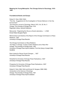 1940 Foundational Books and Essays Robert E. Park (1864-194