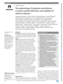 The Epidemiology of Malignant Mesothelioma in Women: Gender