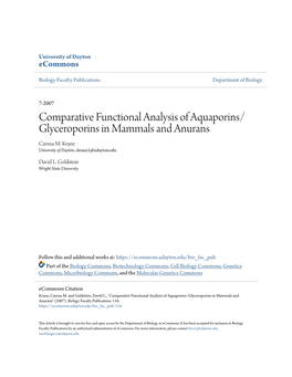 Comparative Functional Analysis of Aquaporins/Glyceroporins in Mammals and Anurans