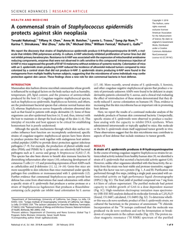 Staphylococcus Epidermidis Rights Reserved; Exclusive Licensee Protects Against Skin Neoplasia American Association for the Advancement 1 1 1 2 2 of Science