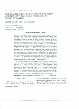 Task Related Changes in Contingent Negative Variation (Cnv) Response of Endogenous Evoked Potentials