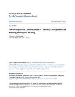 Performing Critical Consciousness in Teaching: Entanglements of Knowing, Feeling and Relating