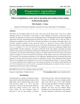 Effect of Naphthalene Acetic Acid on Sprouting and Rooting of Stem Cutting in Mussaenda Species