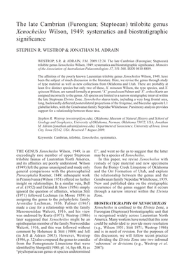 The Late Cambrian (Furongian; Steptoean) Trilobite Genus Xenocheilos Wilson, 1949: Systematics and Biostratigraphic Significance