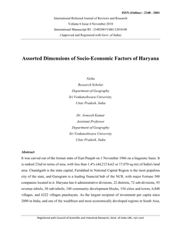 Assorted Dimensions of Socio-Economic Factors of Haryana