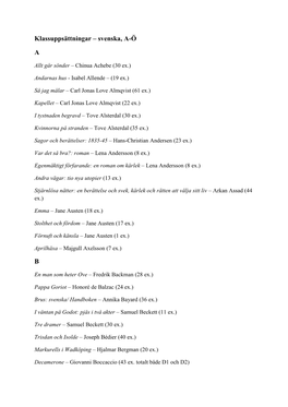 Klassuppsättningar – Svenska, A-Ö