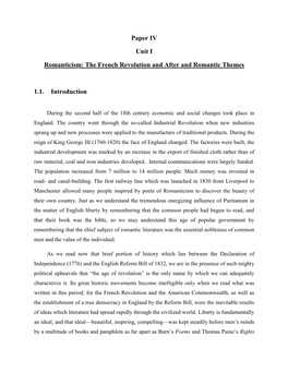 Paper 4 Romanticism: the French Revolution and After And