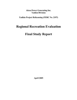 Regional Recreation Evaluation Final Study Report FERC No