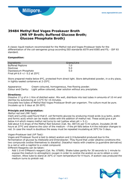 39484 Methyl Red Voges Proskauer Broth (MR VP Broth; Buffered Glucose Broth; Glucose Phosphate Broth)