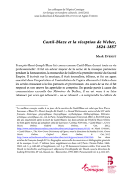 Castil-Blaze Et La Réception De Weber, 1824-1857