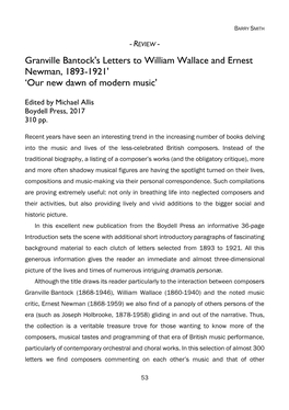 Granville Bantock's Letters to William Wallace and Ernest Newman, 1893-1921' ‘Our New Dawn of Modern Music'