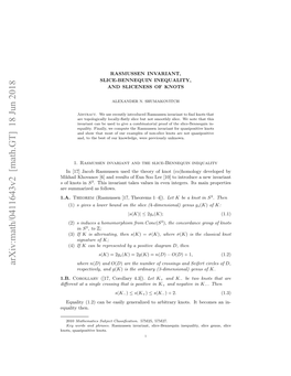 Arxiv:Math/0411643V2 [Math.GT] 18 Jun 2018 Ieeta Igecosn Hti Oiiein Positive Is That Crossing Single a at Diﬀerent Qaiythen