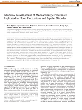 Abnormal Development of Monoaminergic Neurons Is Implicated in Mood Fluctuations and Bipolar Disorder