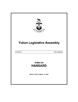 Yukon Legislative Assembly HANSARD