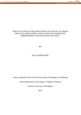 Twenty Years of Providing Free Plants in an Urban New Zealand Setting; What Affects Community Participation and Planting Success?