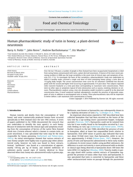 Human Pharmacokinetic Study of Tutin in Honey; a Plant-Derived Neurotoxin ⇑ Barry A