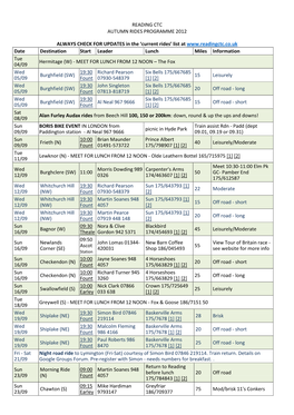 READING CTC AUTUMN RIDES PROGRAMME 2012 ALWAYS CHECK for UPDATES in the 'Current Rides'