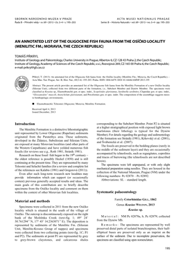 An Annotated List of the Oligocene Fish Fauna from the Osíčko Locality (Menilitic Fm.; Moravia,The Czech Republic)