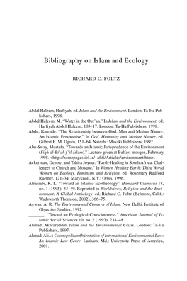 Bibliography on Islam and Ecology