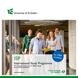 ISP Students International Study Programme the Exchange Programme for MBA Students from Partner Universities Welcome