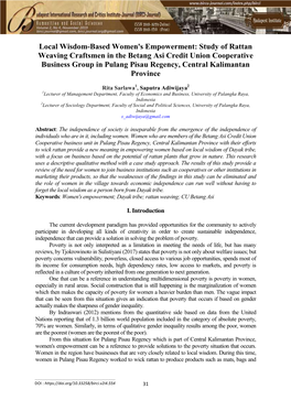 Study of Rattan Weaving Craftsmen in the Betang Asi Credit Union Cooperative Business Group in Pulang Pisau Regency, Central Kalimantan Province