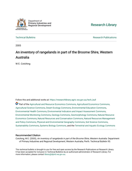 An Inventory of Rangelands in Part of the Broome Shire, Western Australia
