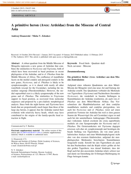 (Aves: Ardeidae) from the Miocene of Central Asia