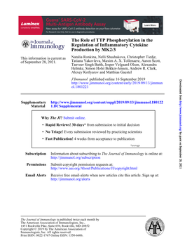 The Role of TTP Phosphorylation in the Regulation of Inflammatory Cytokine Production by MK2/3