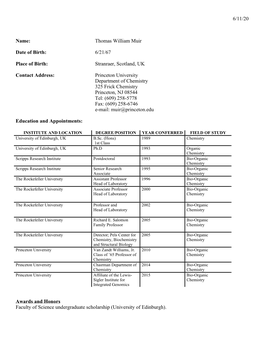 6/11/20 Name: Thomas William Muir Date of Birth: 6/21/67 Place of Birth