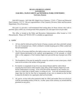 1 Rules and Regulations Governing Oak Hill, Maple