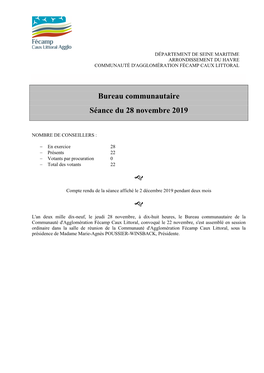 Bureau Communautaire Séance Du 28 Novembre 2019