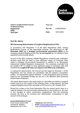 Toddington NP SEA Determination Letter