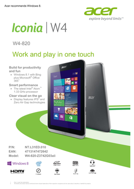 Iconia W4-820 Product Sheet