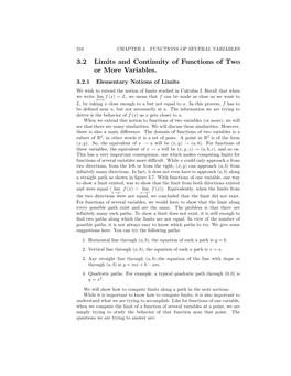 3.2 Limits and Continuity of Functions of Two Or More Variables. 3.2.1 Elementary Notions of Limits We Wish to Extend the Notion of Limits Studied in Calculus I