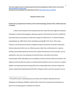 1 Siting the Artist's Voice Pamela Corey, Department of History of Art