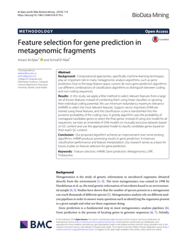 Feature Selection for Gene Prediction in Metagenomic Fragments